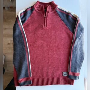 Point Zero Men's Burgundy and Charcoal Zip-Up Sweater